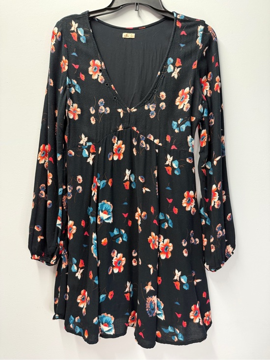 Hollister Dresses & Skirts - Hollister Black Mini Dress with Red and Blue Flower Accents Size Medium